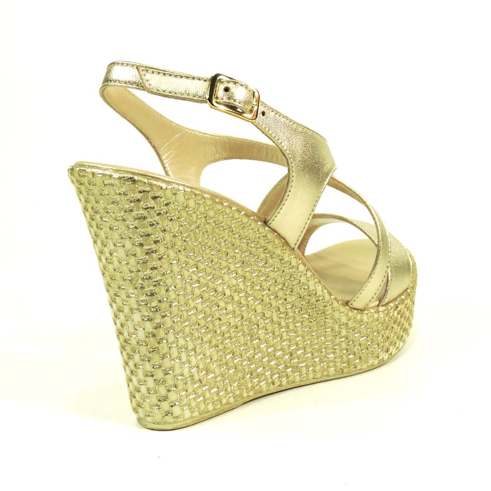 LUIGI TRAINI🇮🇹GOLD LEATHER PLATFORM SANDALS - Picture 4 of 7
